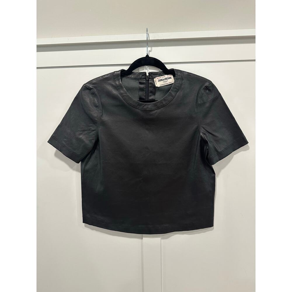 Zadig & Voltaire Lamb Leather Short Sleeve Top Size S